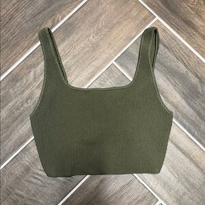 Aritzia Babaton Sculpknit Olive Ribbed Square-Neck Crop Tank